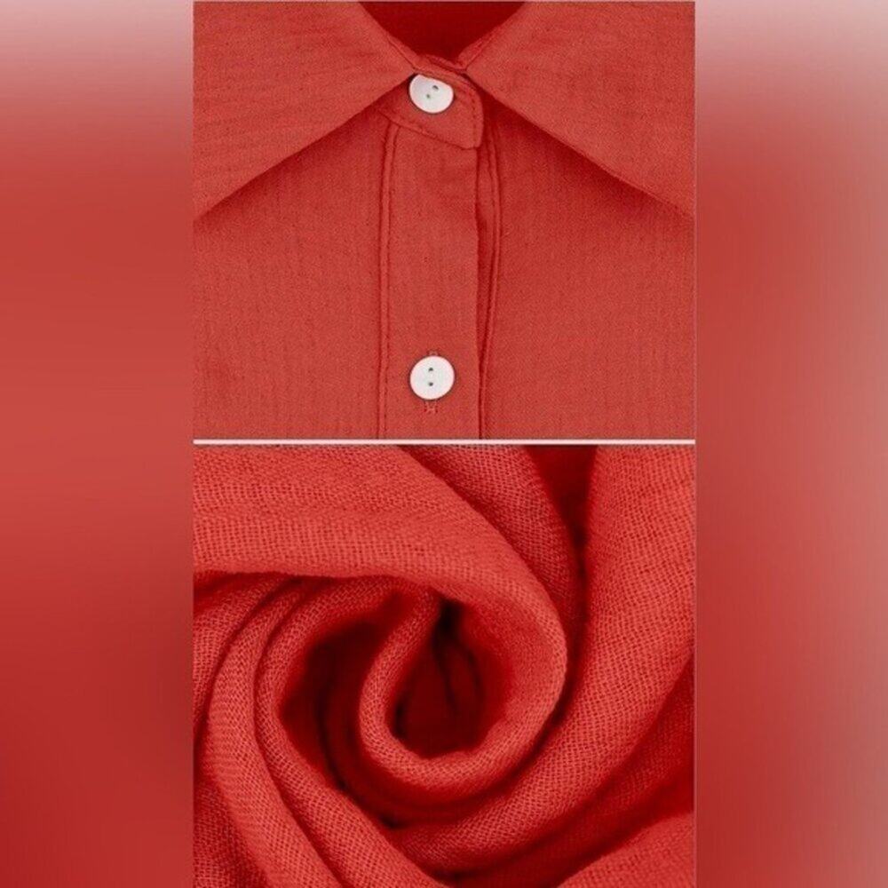 R. Vivimos Rust Red Tiered Midi Dress Women Small NWT Short Sleeves Button-Down - Picture 4 of 6